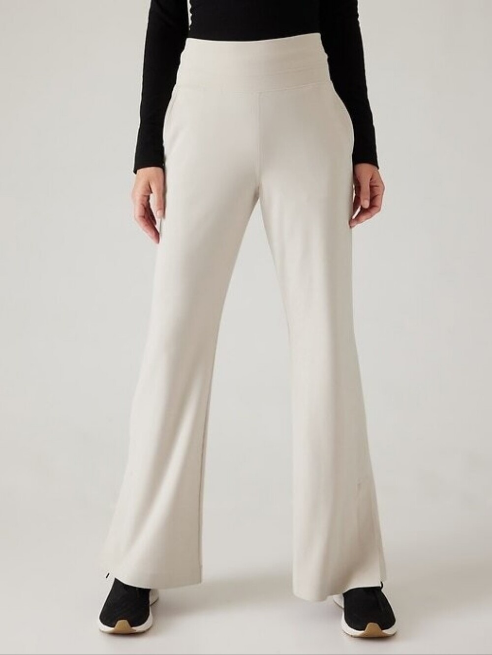 Athleta Venice Flare Pant M Abalone Gray High Rise Travel Yoga Wide Leg Soft